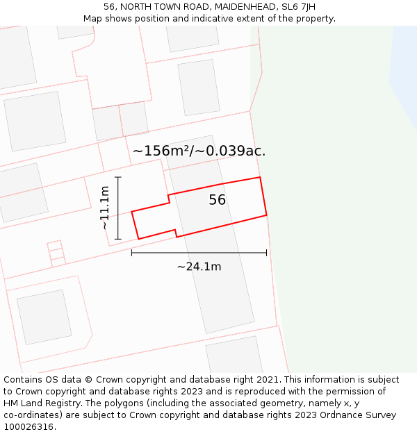 56, NORTH TOWN ROAD, MAIDENHEAD, SL6 7JH: Plot and title map