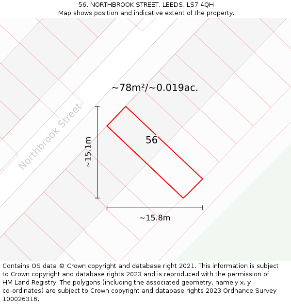 56, NORTHBROOK STREET, LEEDS, LS7 4QH: Plot and title map