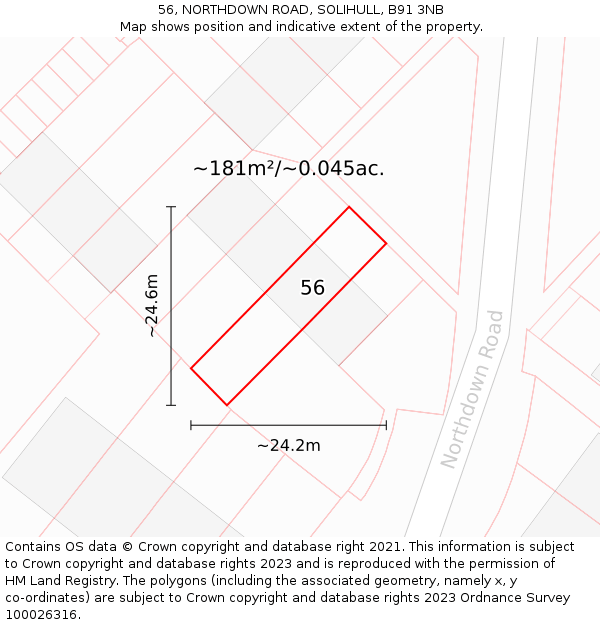 56, NORTHDOWN ROAD, SOLIHULL, B91 3NB: Plot and title map