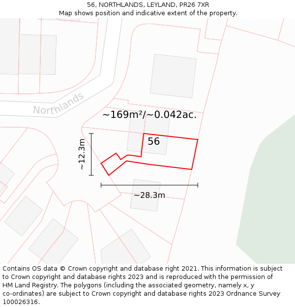 56, NORTHLANDS, LEYLAND, PR26 7XR: Plot and title map