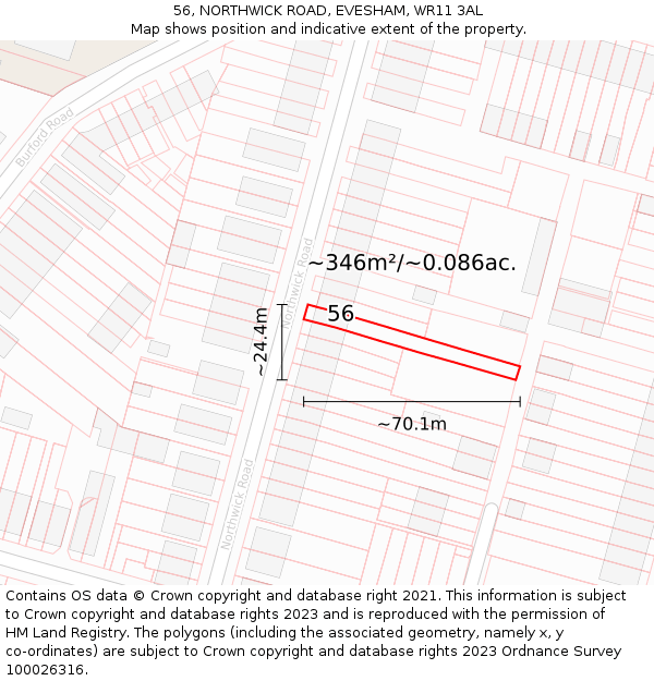 56, NORTHWICK ROAD, EVESHAM, WR11 3AL: Plot and title map