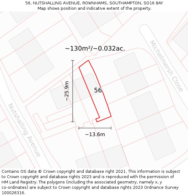 56, NUTSHALLING AVENUE, ROWNHAMS, SOUTHAMPTON, SO16 8AY: Plot and title map