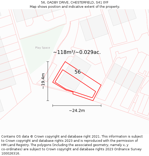 56, OADBY DRIVE, CHESTERFIELD, S41 0YF: Plot and title map