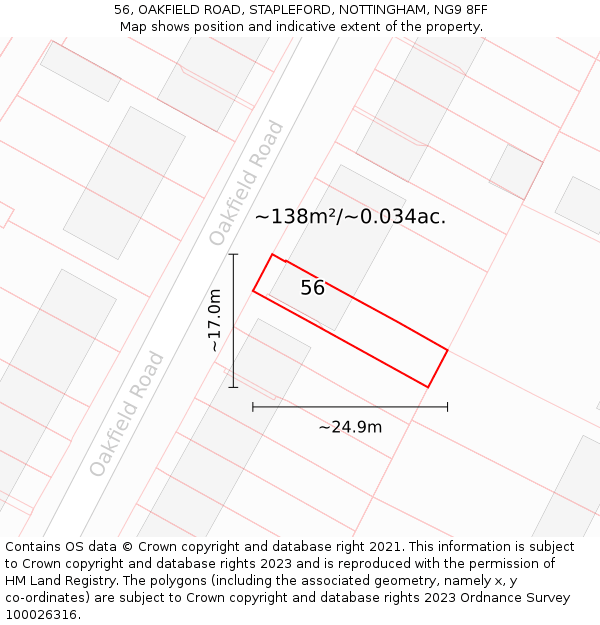 56, OAKFIELD ROAD, STAPLEFORD, NOTTINGHAM, NG9 8FF: Plot and title map