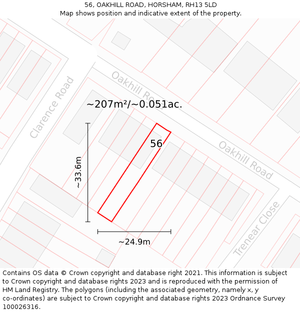 56, OAKHILL ROAD, HORSHAM, RH13 5LD: Plot and title map