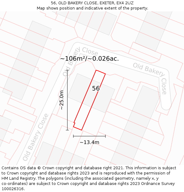 56, OLD BAKERY CLOSE, EXETER, EX4 2UZ: Plot and title map