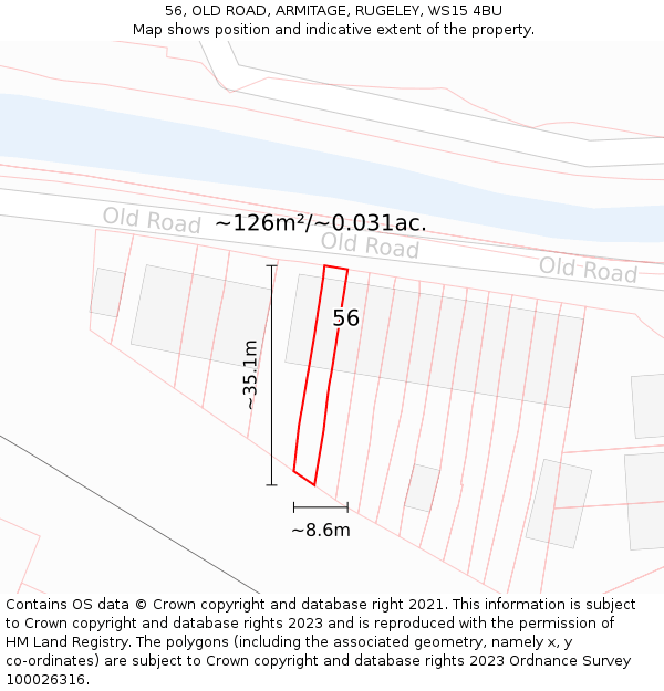 56, OLD ROAD, ARMITAGE, RUGELEY, WS15 4BU: Plot and title map