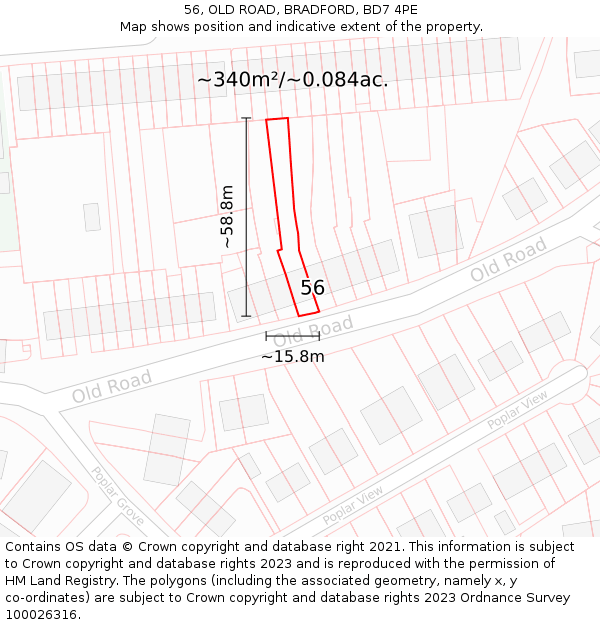 56, OLD ROAD, BRADFORD, BD7 4PE: Plot and title map