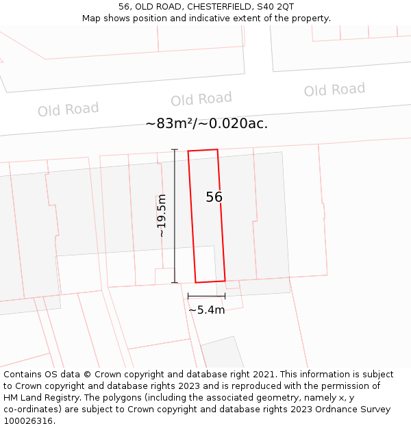 56, OLD ROAD, CHESTERFIELD, S40 2QT: Plot and title map