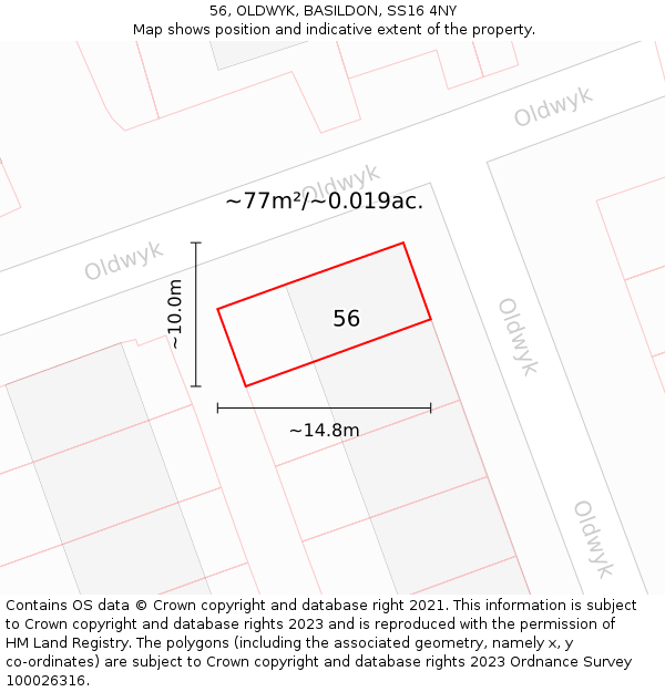 56, OLDWYK, BASILDON, SS16 4NY: Plot and title map