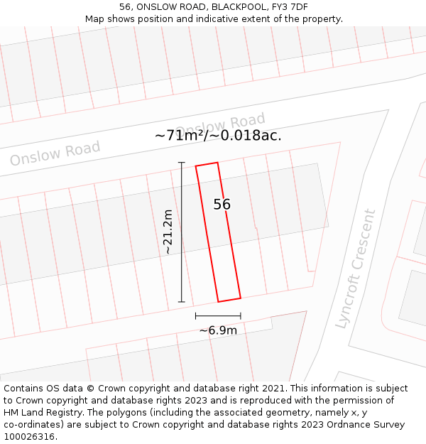 56, ONSLOW ROAD, BLACKPOOL, FY3 7DF: Plot and title map