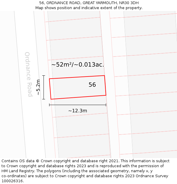 56, ORDNANCE ROAD, GREAT YARMOUTH, NR30 3DH: Plot and title map