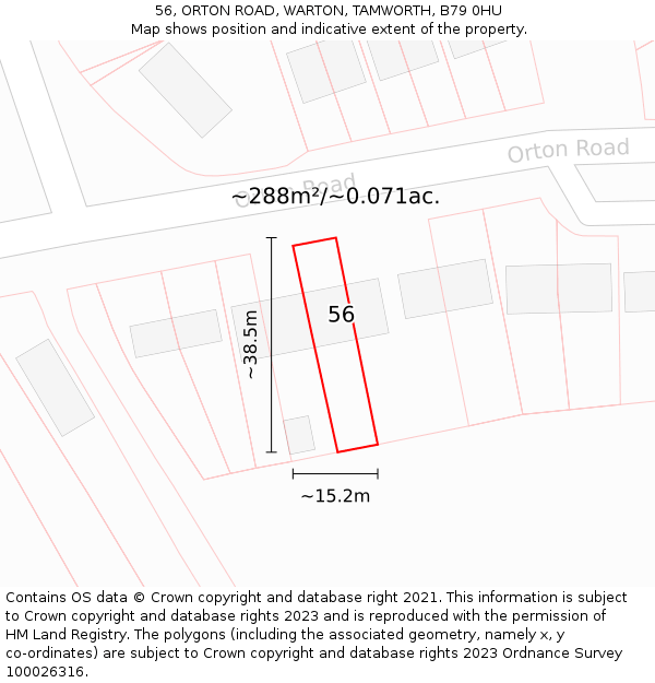 56, ORTON ROAD, WARTON, TAMWORTH, B79 0HU: Plot and title map