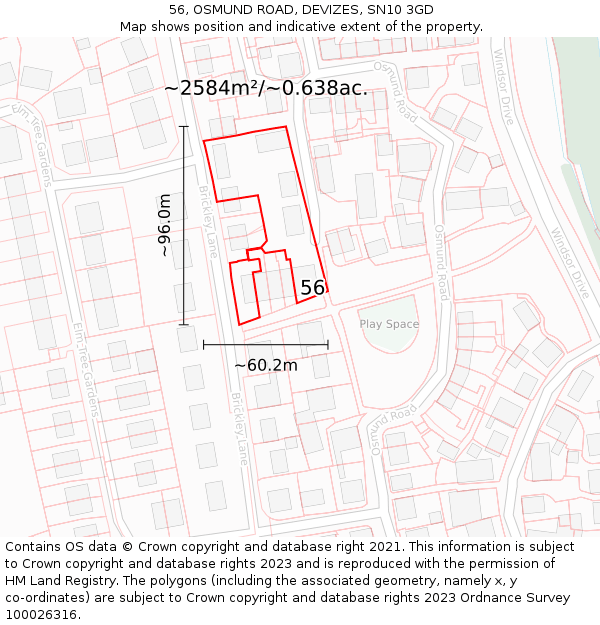 56, OSMUND ROAD, DEVIZES, SN10 3GD: Plot and title map
