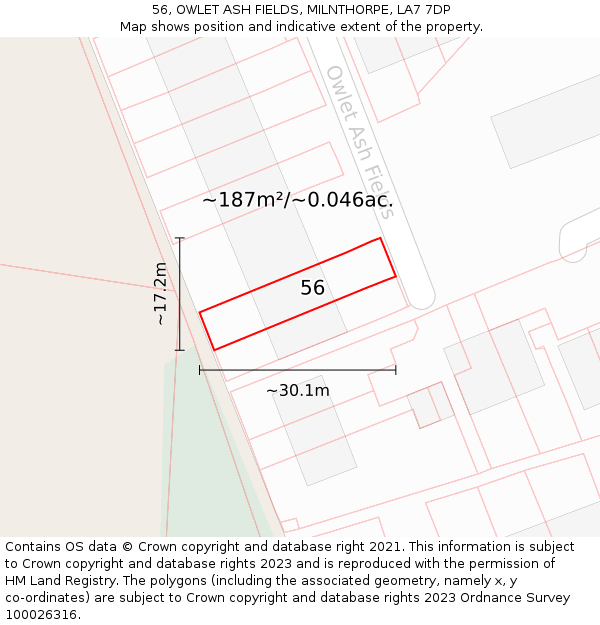 56, OWLET ASH FIELDS, MILNTHORPE, LA7 7DP: Plot and title map