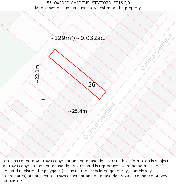 56, OXFORD GARDENS, STAFFORD, ST16 3JB: Plot and title map