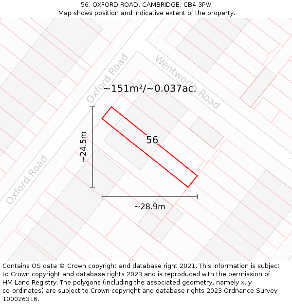 56, OXFORD ROAD, CAMBRIDGE, CB4 3PW: Plot and title map