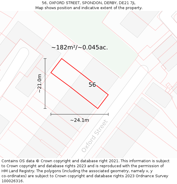 56, OXFORD STREET, SPONDON, DERBY, DE21 7JL: Plot and title map