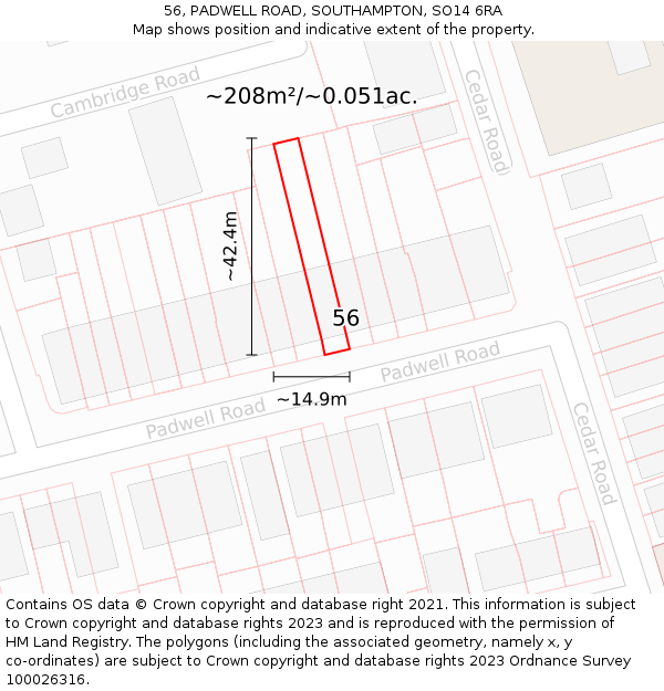 56, PADWELL ROAD, SOUTHAMPTON, SO14 6RA: Plot and title map