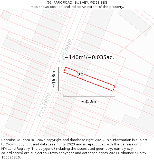 56, PARK ROAD, BUSHEY, WD23 3EG: Plot and title map