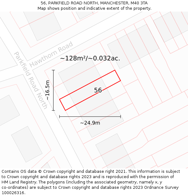 56, PARKFIELD ROAD NORTH, MANCHESTER, M40 3TA: Plot and title map