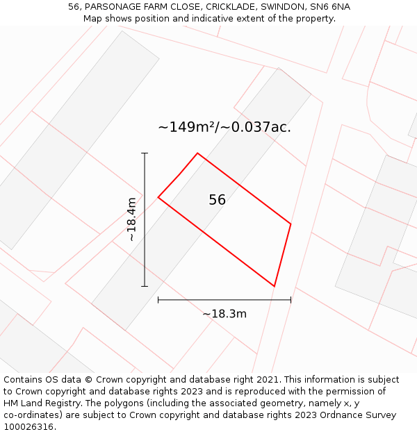 56, PARSONAGE FARM CLOSE, CRICKLADE, SWINDON, SN6 6NA: Plot and title map