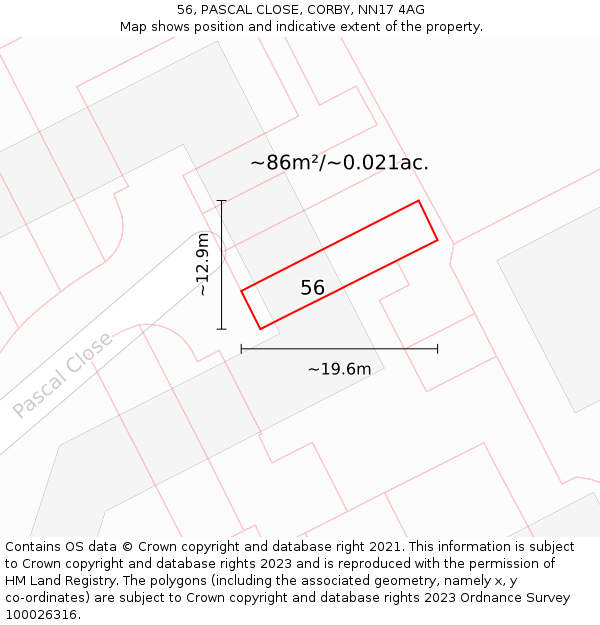 56, PASCAL CLOSE, CORBY, NN17 4AG: Plot and title map