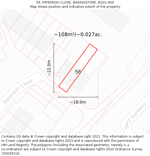 56, PATERSON CLOSE, BASINGSTOKE, RG22 4NX: Plot and title map