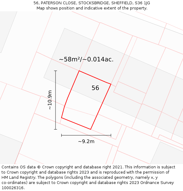 56, PATERSON CLOSE, STOCKSBRIDGE, SHEFFIELD, S36 1JG: Plot and title map