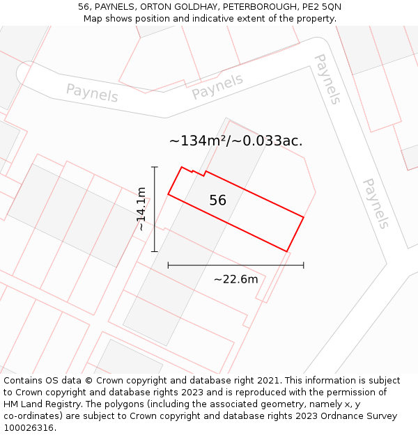 56, PAYNELS, ORTON GOLDHAY, PETERBOROUGH, PE2 5QN: Plot and title map