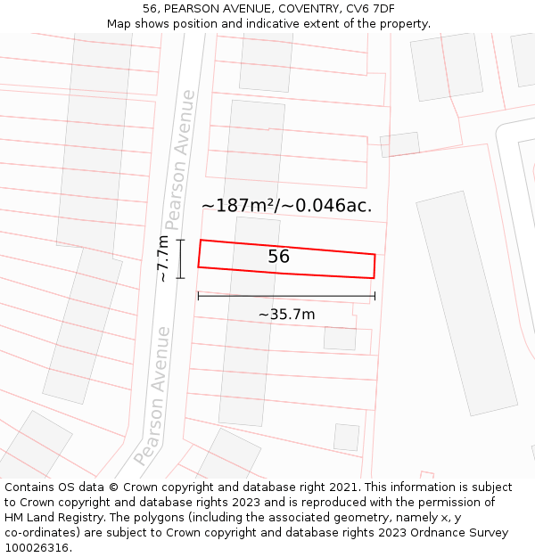56, PEARSON AVENUE, COVENTRY, CV6 7DF: Plot and title map