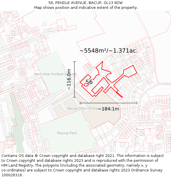56, PENDLE AVENUE, BACUP, OL13 9DW: Plot and title map