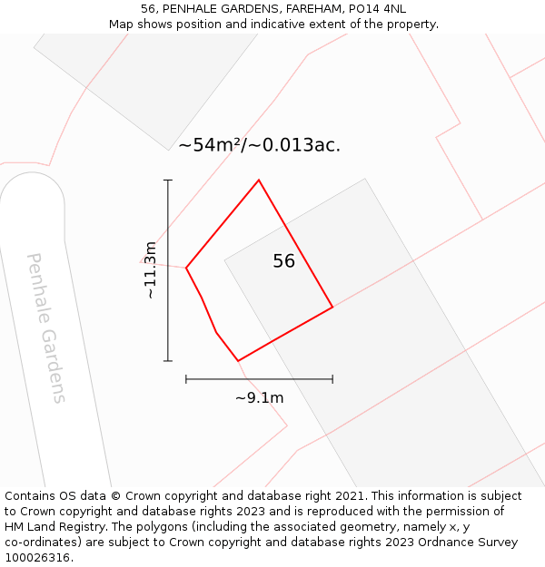 56, PENHALE GARDENS, FAREHAM, PO14 4NL: Plot and title map