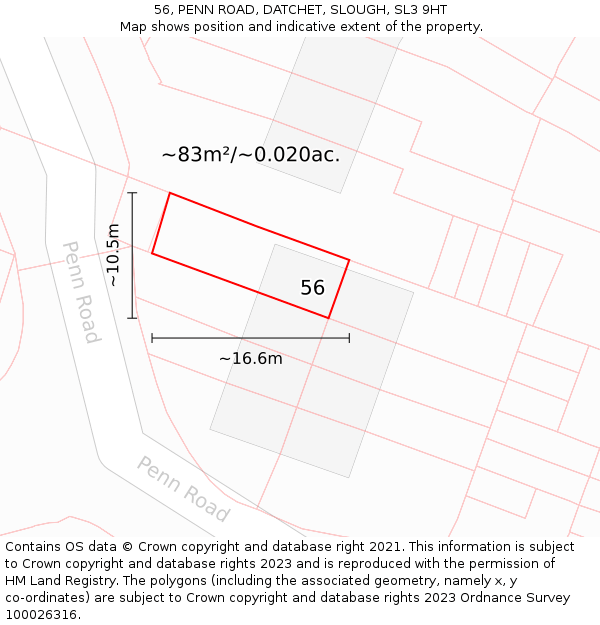 56, PENN ROAD, DATCHET, SLOUGH, SL3 9HT: Plot and title map