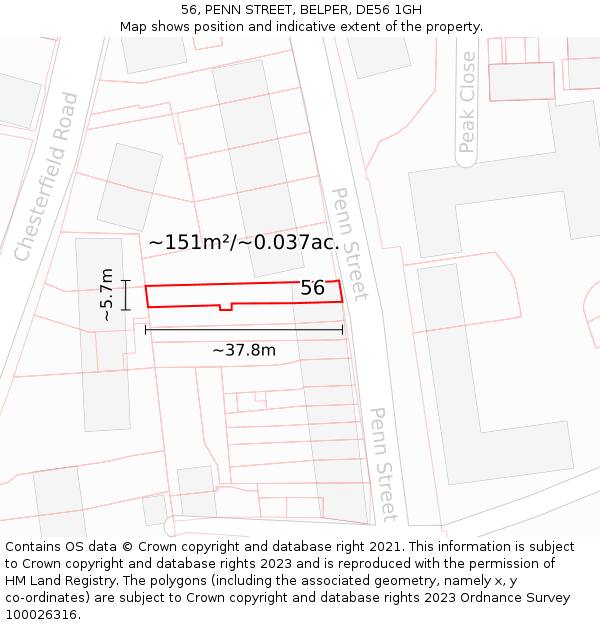 56, PENN STREET, BELPER, DE56 1GH: Plot and title map