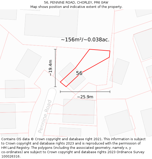 56, PENNINE ROAD, CHORLEY, PR6 0AW: Plot and title map