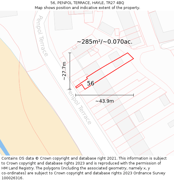 56, PENPOL TERRACE, HAYLE, TR27 4BQ: Plot and title map