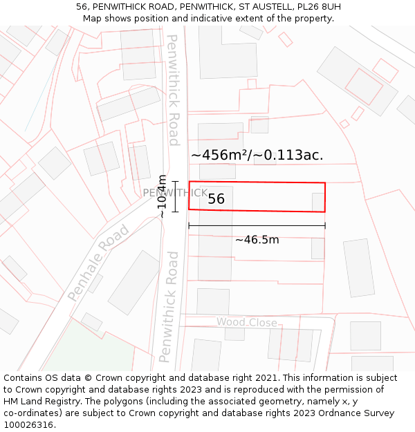 56, PENWITHICK ROAD, PENWITHICK, ST AUSTELL, PL26 8UH: Plot and title map