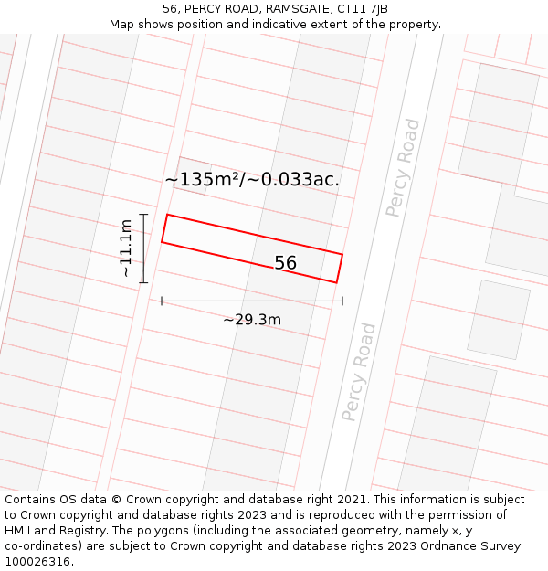 56, PERCY ROAD, RAMSGATE, CT11 7JB: Plot and title map