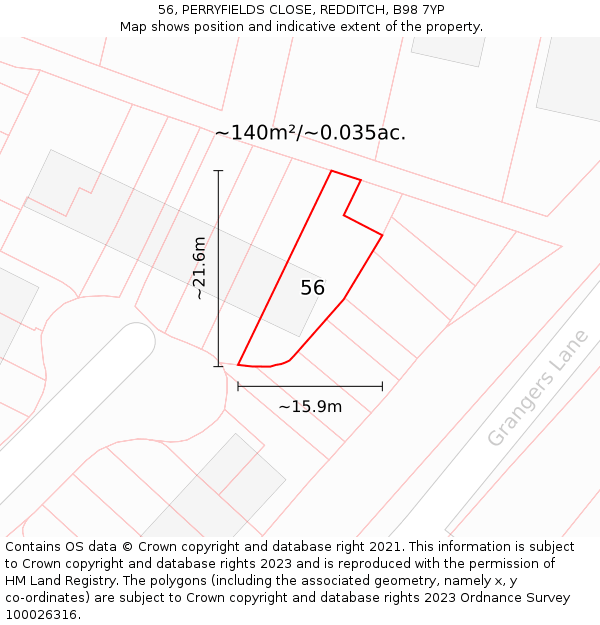 56, PERRYFIELDS CLOSE, REDDITCH, B98 7YP: Plot and title map