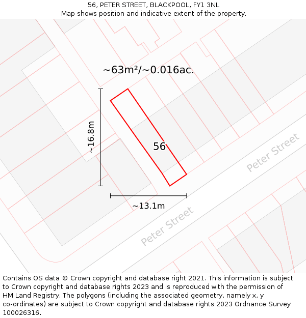 56, PETER STREET, BLACKPOOL, FY1 3NL: Plot and title map