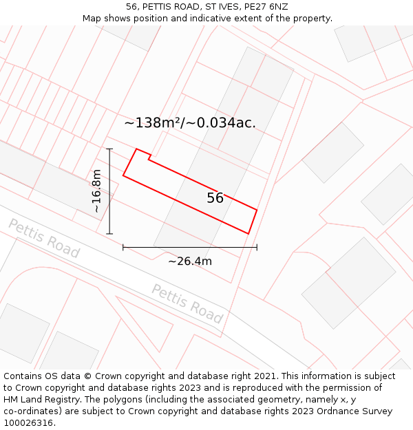 56, PETTIS ROAD, ST IVES, PE27 6NZ: Plot and title map