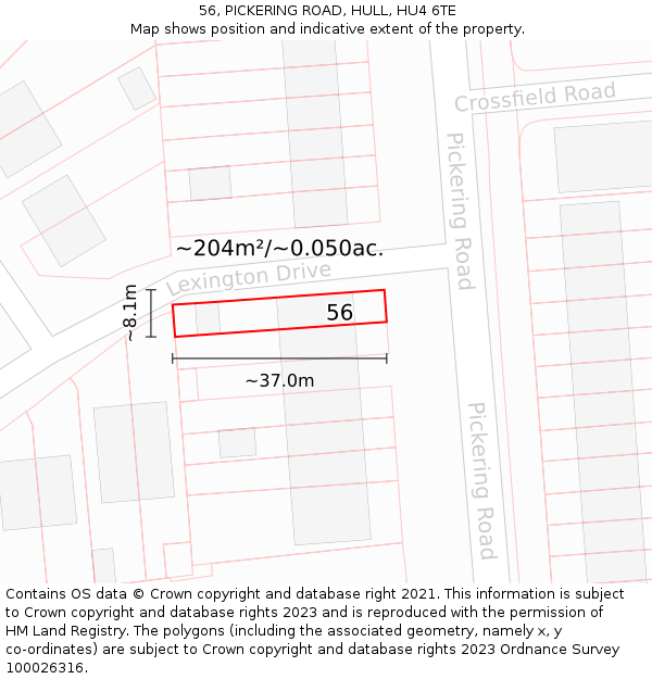 56, PICKERING ROAD, HULL, HU4 6TE: Plot and title map