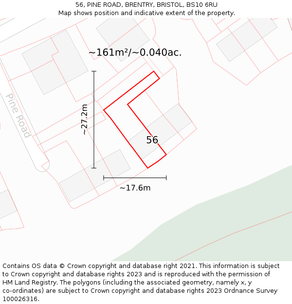 56, PINE ROAD, BRENTRY, BRISTOL, BS10 6RU: Plot and title map