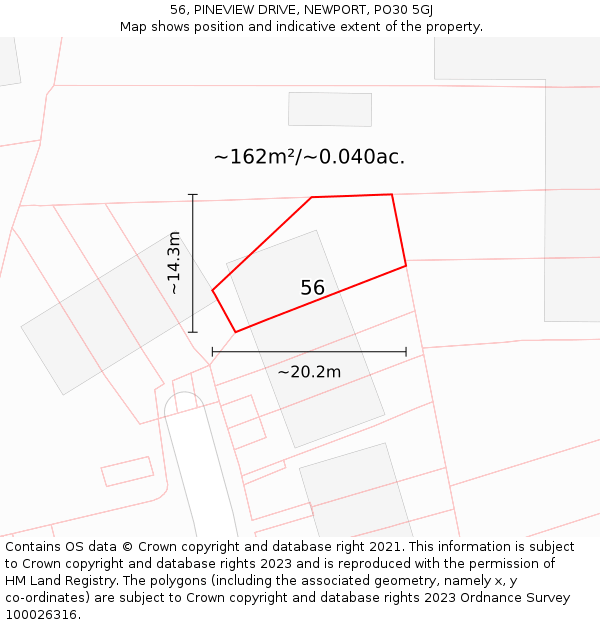 56, PINEVIEW DRIVE, NEWPORT, PO30 5GJ: Plot and title map