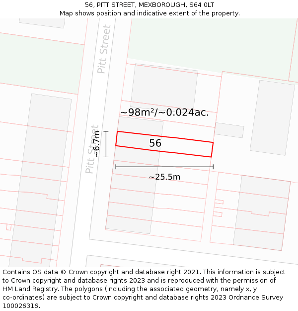 56, PITT STREET, MEXBOROUGH, S64 0LT: Plot and title map
