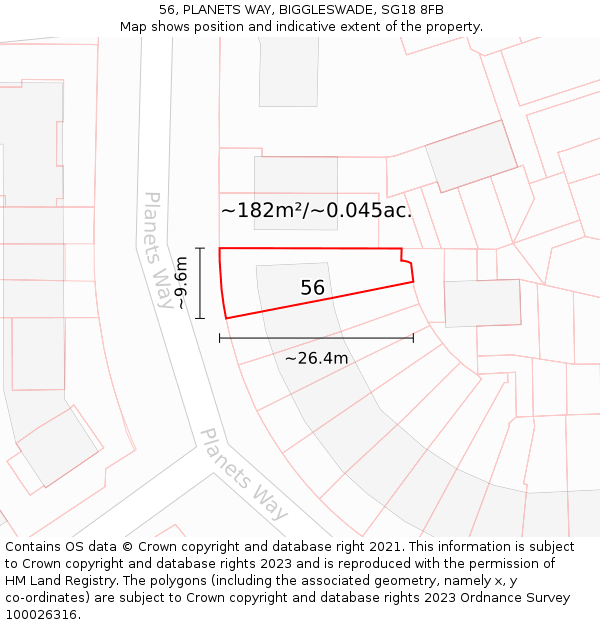 56, PLANETS WAY, BIGGLESWADE, SG18 8FB: Plot and title map