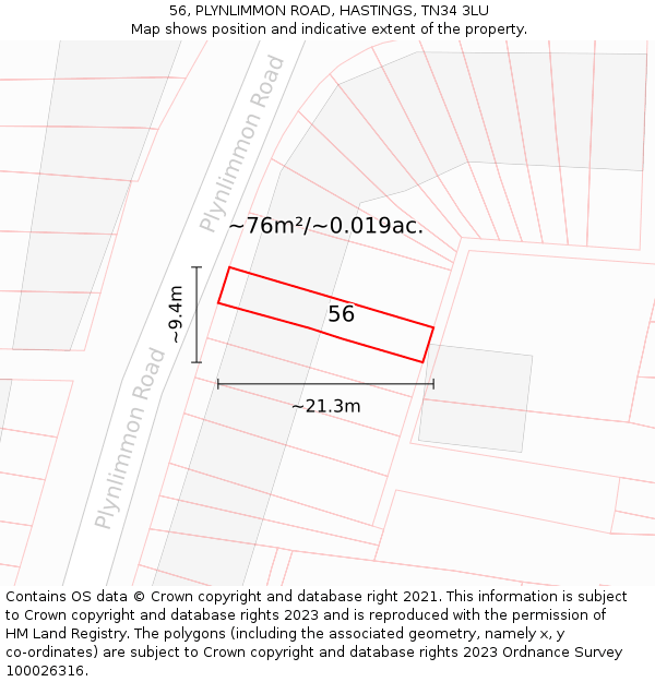 56, PLYNLIMMON ROAD, HASTINGS, TN34 3LU: Plot and title map