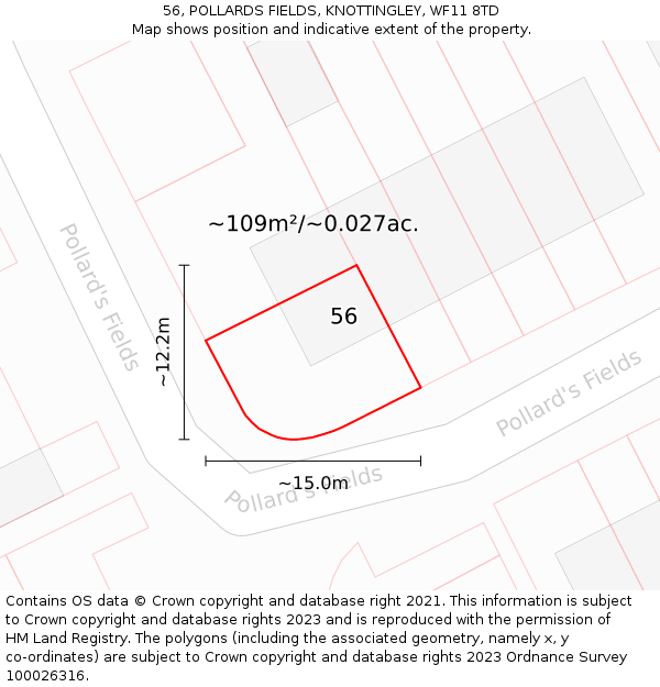 56, POLLARDS FIELDS, KNOTTINGLEY, WF11 8TD: Plot and title map