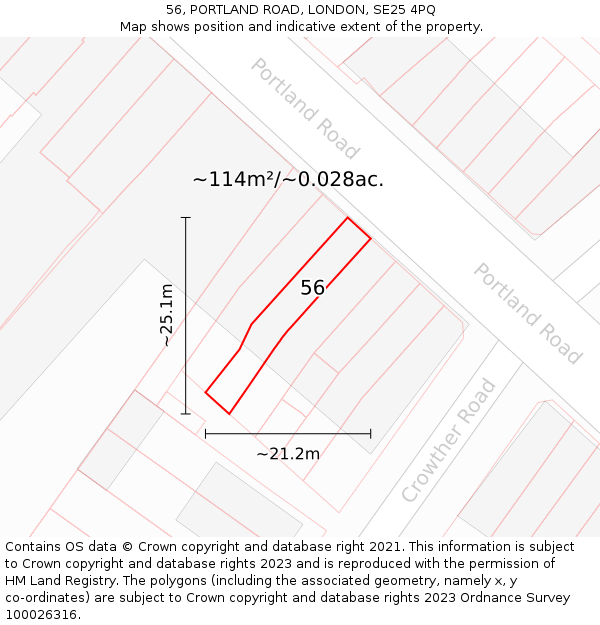 56, PORTLAND ROAD, LONDON, SE25 4PQ: Plot and title map